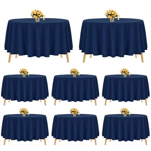 8 Stück Runde Tischdecke, Marineblau, 305 cm, Marineblau, Polyester, runde Tischdecke, waschbar, Polyesterstoff, runde Tischdecke für Hochzeit, Party, Geburtstag, Bankett von Pesonlook