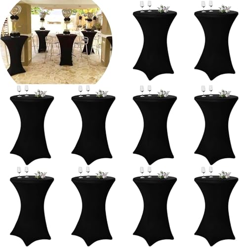 Pesonlook 10er-Set Stretch Stehtisch Husse für Bistrotisch Ø 70-75 cm Elegante,Verstärkung im Fußbereich,Stretch-Husse Schwarz Hussen für Stehtische und Bistrotische(70×110cm, Schwarz) von Pesonlook