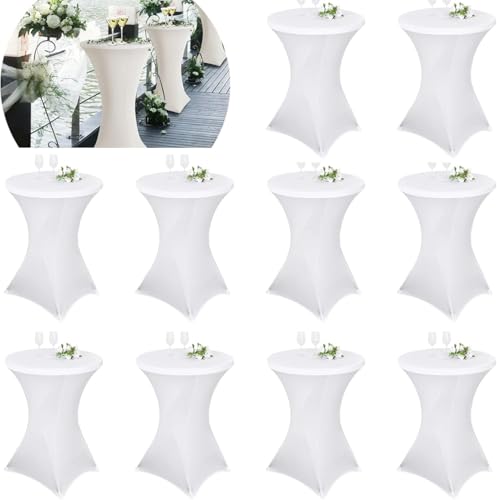 Pesonlook 10er-Set Stretch Stehtisch Husse für Bistrotisch Ø 70-75 cm Elegante,Verstärkung im Fußbereich,Stretch-Husse Weiß Hussen für Stehtische und Bistrotische(70×110cm,Weiß) von Pesonlook