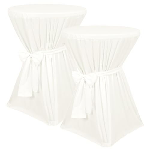 Pesonlook 2er-Pack Premium Stehtisch hussen, elfenbeinfarbene Stehtischhusse, blickdichter Durchmesser 80cm, rutschfest und waschbar bei 40 °C, Stehtischhusse mit Band, Stehtischhusse für Stehtisch von Pesonlook
