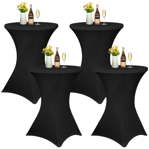 Pesonlook 4er-Set Stretch Stehtisch Husse für Bistrotisch Ø 70-75 cm Elegante,Verstärkung im Fußbereich,Stretch-Husse Schwarz Hussen für Stehtische und Bistrotische(70×110cm, Schwarz) von Pesonlook