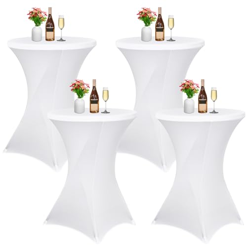 Pesonlook 4er-Set Stretch Stehtisch Husse für Bistrotisch Ø 70-75 cm Elegante,Verstärkung im Fußbereich,Stretch-Husse Weiß Hussen für Stehtische und Bistrotische(70×110cm,Weiß) von Pesonlook
