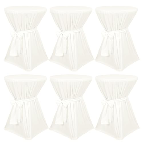 Pesonlook 6er-Pack Premium stehtisch hussen, elfenbeinfarbene Stehtischhusse, blickdichter Durchmesser 80 cm, rutschfest und waschbar bei 40 °C, Stehtischhusse mit Band, Stehtischhusse für Stehtisch von Pesonlook
