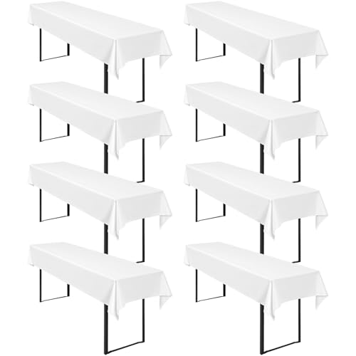 Pesonlook 8 Stück Biertischtischdecke, weiß, Biertischhusse, universell für 50 cm und 70 cm Biertisch, waschbar, Polyester, rechteckige Tischdecke für Partys im Freien, Bankette (250 x 100 cm) von Pesonlook