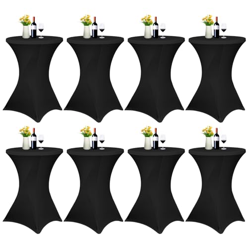 Pesonlook 8er-Set Stretch Stehtisch Husse für Bistrotisch Ø 70-75 cm Elegante,Verstärkung im Fußbereich,Stretch-Husse Schwarz Hussen für Stehtische und Bistrotische(70×110cm, Schwarz) von Pesonlook