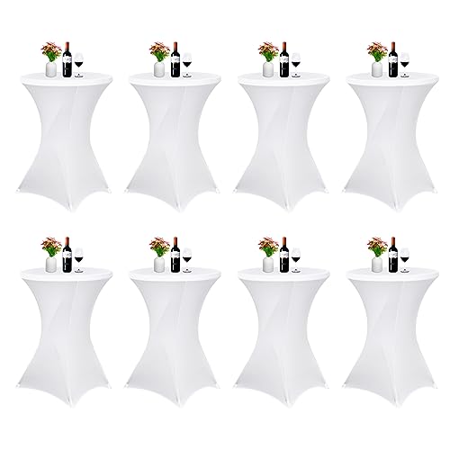 Pesonlook 8er-Set Stretch Stehtisch Husse für Bistrotisch Ø 70-75 cm Elegante,Verstärkung im Fußbereich,Stretch-Husse Weiß Hussen für Stehtische und Bistrotische(70×110cm,Weiß) von Pesonlook