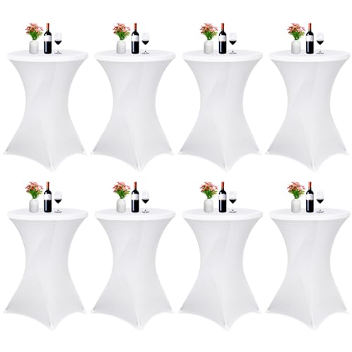 Pesonlook 8er-Set Stretch Stehtisch Husse für Bistrotisch Ø 80-85 cm Elegante,Verstärkung im Fußbereich,Stretch-Husse Weiß Hussen für Stehtische und Bistrotische（80×110cm,Weiß） von Pesonlook