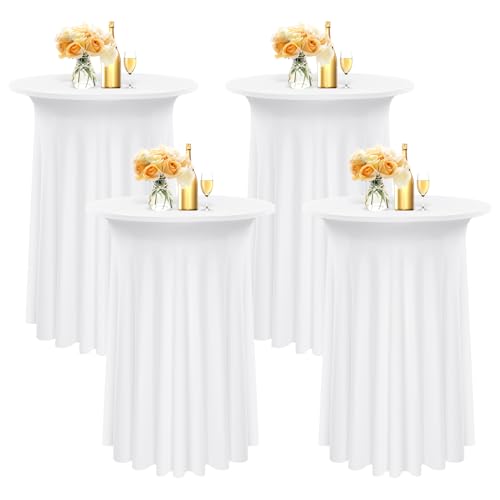 Pesonlook Set mit 4 Stretch-Stehtischröcken für Bistrotische Ø 80–85 cm, runde Cocktailtischdecke mit gewellten Vorhängen, Cocktailtischdecke mit hoher Tischplatte für Stehtische (80 x 110 cm, weiß) von Pesonlook