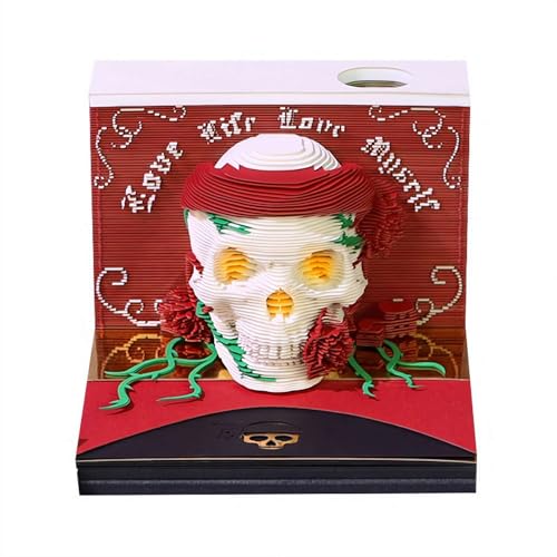 3D-Notizblock-Kalender 2026, Halloween-Totenkopf-Kalender, kreativer Schreibtisch-C-Aliender mit Licht, 3D-Notizblock, C-alendar 2026, wöchentlicher C-Alendar, Abreißpapier-Skulptur, Kunst-Notizblock von Pessrrtewg