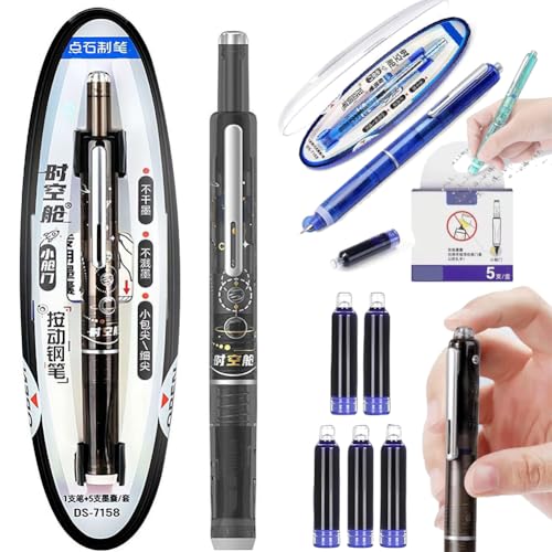 Pessrrtewg Füllfederhalter, einziehbar, 0,38 mm, blaue und schwarze Tinte, transparenter Schaft, inklusive 5 nachfüllbaren Tintenpatronen, glattes Schreiben, kein Auslaufen, für Kalligraphie von Pessrrtewg