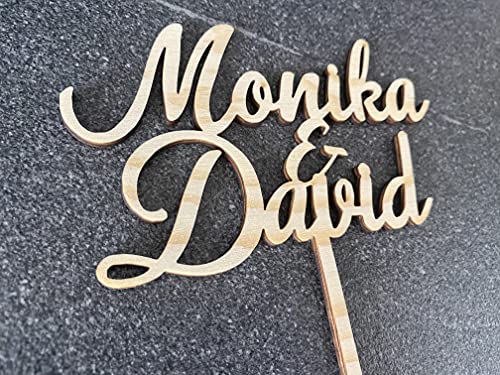 Pet-Jos Cake Topper Hochzeit eigene Namen Personalisierte Holz Hochzeitstorte Tortenfigur personalisiert mit Namen Tortenstecker Topper Jubiläum Dekoration Party Wedding Custom Cake Topper von Pet-Jos