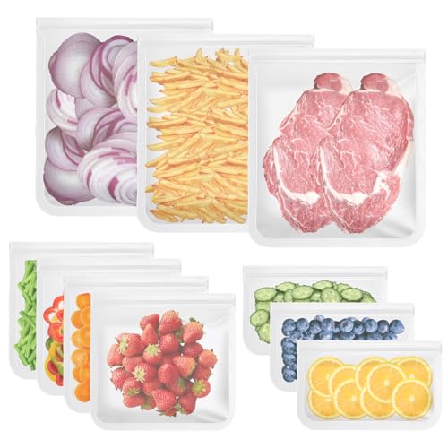 10 Stück Gefrierbeutel Wiederverwendbar, Silikonbeutel Wiederverschließbare Beutel, auslaufsicher Silikonbeutel Snackbeutel, PEVA Wiederverwendbare Gefrierbeutel für Obst, Gemüse, Fleisch, Sandwich 10 Stück Gefrierbeutel Wiederverwendbar, Silikonbeutel Wiederverschließbare Beutel, auslaufsicher Silikonbeutel Snackbeutel, PEVA Wiederverwendbare Gefrierbeutel für Obst, Gemüse, Fleisch, Sandwich von PetGlimmer