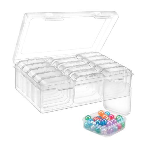 16 Stücke Kleine Aufbewahrungsbox, 15 Plastikbox mit Deckel Klein (5,5 x 5,5 x 2cm) und 1 Große Aufbewahrungsboxen Klein, Klare Kunststoffperlen Mini Aufbewahrungsbox für Perlen, Kleinteile, Schmuck von PetGlimmer