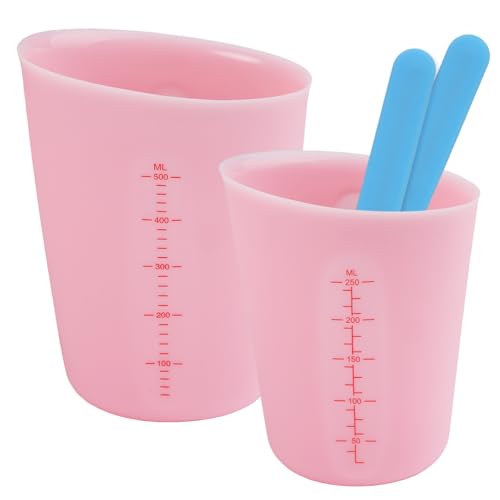 2 Messbecher aus Silikon, 250/500 ML Silikon Messbecher Gießpulver mit Transparenter Skala Silicone Measuring Cups for Resin, Rosa Silikonbecher mit Silikon-RüHrstab für Handwerk, Labor, Küche 2 Messbecher aus Silikon, 250/500 ML Silikon Messbecher Gießpulver mit Transparenter Skala Silicone Measuring Cups for Resin, Rosa Silikonbecher mit Silikon-RüHrstab für Handwerk, Labor, Küche von PetGlimmer