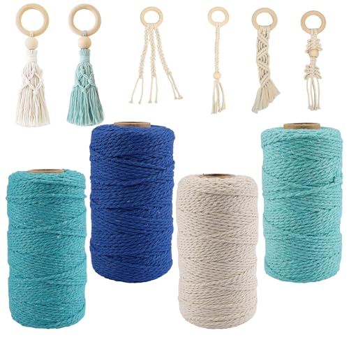 4 Stück Makramee Garn Set 2mm X 100m, Makramee Faden Naturel, 100% Baumwolle, Farbig Baumwollgarn, Boho Deko Baumwollschnur, Baumwollseil für Wandbehang, DIY Basteln, Traumfänger, Hängepflanze von PetGlimmer