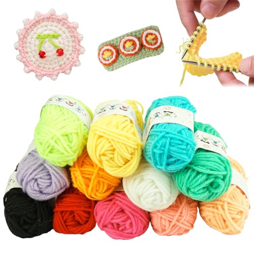 12 Farben x 10 g Häkel Wolle Set, Acryl Wolle zum Häkeln Stricken, Crochet Yarn Häkelgarn für Anfänger, Handstrickgarn Strickwolle Set Bunt, Häkeln Wolle zum Weben für Puppen, Untersetzer, Basteln von PetGlimmer