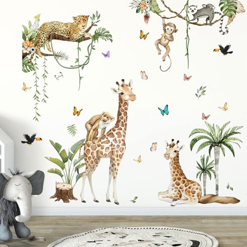 Wandtattoo Safari, Wandsticker Dschungel Giraffe Leopard Reben, Wasserfest Animal Wall Stickers, Selbstklebend Wandaufkleber Kinderzimmer, Wandtattoo Tiere für Babyzimmer Schlafzimmer Wanddeko Wandtattoo Safari, Wandsticker Dschungel Giraffe Leopard Reben, Wasserfest Animal Wall Stickers, Selbstklebend Wandaufkleber Kinderzimmer, Wandtattoo Tiere für Babyzimmer Schlafzimmer Wanddeko von PetGlimmer