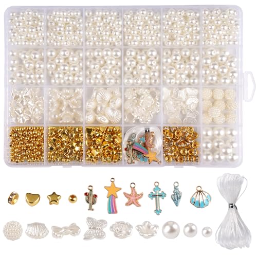 Weiße Perlen Set, Armbänder Selber Machen Perlen zum Auffädeln Abstandsperlen, Weißes Perlenset zum Auffädeln, Armband Set Selber Machen Geschenke für Mädchen Armbänder Charm Kit für DIY Weiße Perlen Set, Armbänder Selber Machen Perlen zum Auffädeln Abstandsperlen, Weißes Perlenset zum Auffädeln, Armband Set Selber Machen Geschenke für Mädchen Armbänder Charm Kit für DIY von PetGlimmer