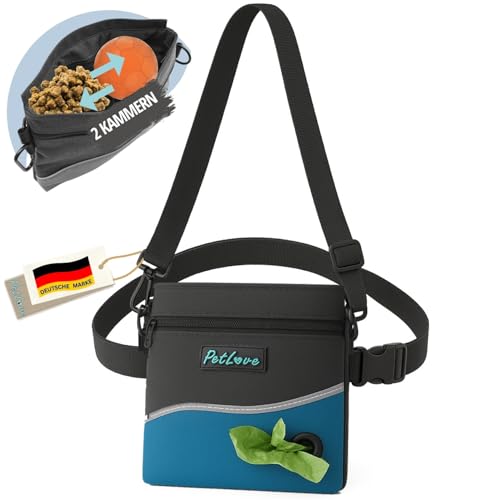 PetLove Leckerlibeutel für Hunde • Futterbeutel mit Magnetverschluss • Inklusive Kotbeutelspender & verwendbar als Bauchtasche • Türkis von PetLove