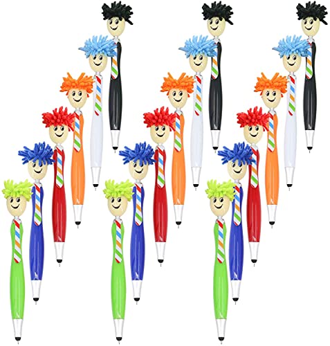 PetierWeit 18 stück Lustige kugelschreiber, 6-Farben Kugelschreiber mit Mop Topper, Weihnachtsgeschenke für Mitarbeiter, Microfaser Bildschirmreiniger Stifte, 3-in-1 Stylus für Kinder, Erwachsene von PetierWeit