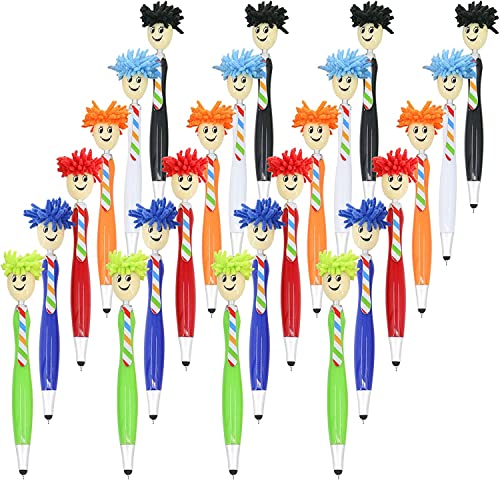 PetierWeit 24 stück Lustige kugelschreiber, 6-Farben Kugelschreiber mit Mop Topper, Weihnachtsgeschenke für Mitarbeiter, Microfaser Bildschirmreiniger Stifte, 3-in-1 Stylus für Kinder, Erwachsene von PetierWeit
