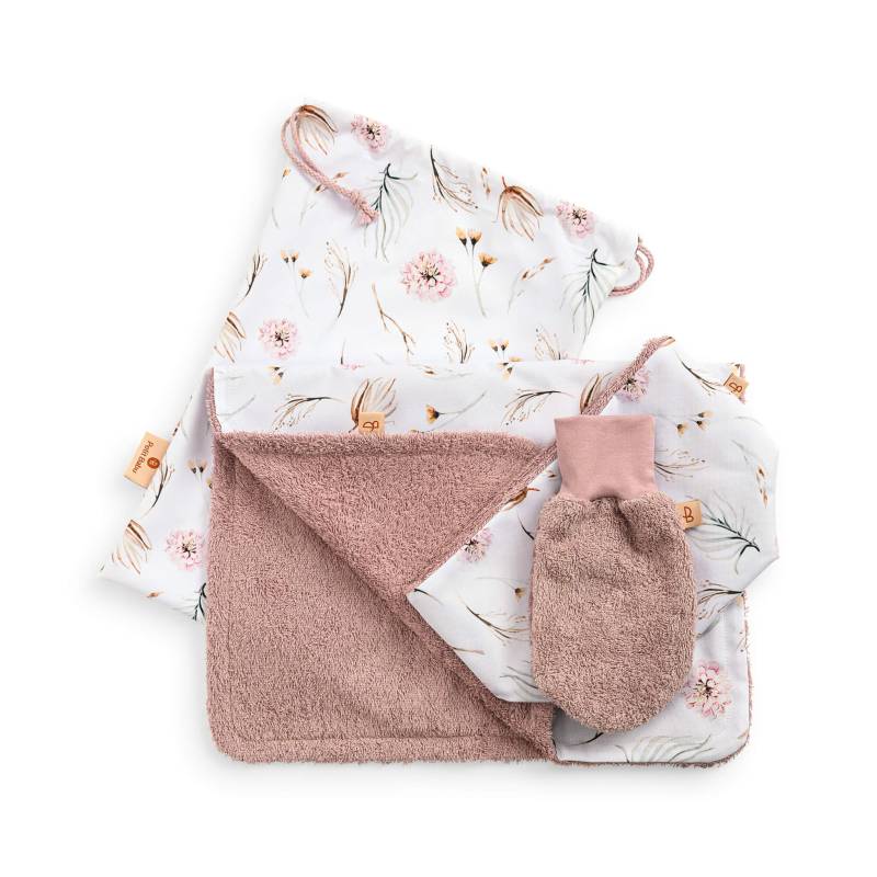 Geschenk Set - Rosa Blumen Wasserabweisend Wickelunterlage, Utensilo Korb Und Waschtuch, Neues Baby Set, Geschenk Für Neue Patente, Zur Geburt von PetitBabu