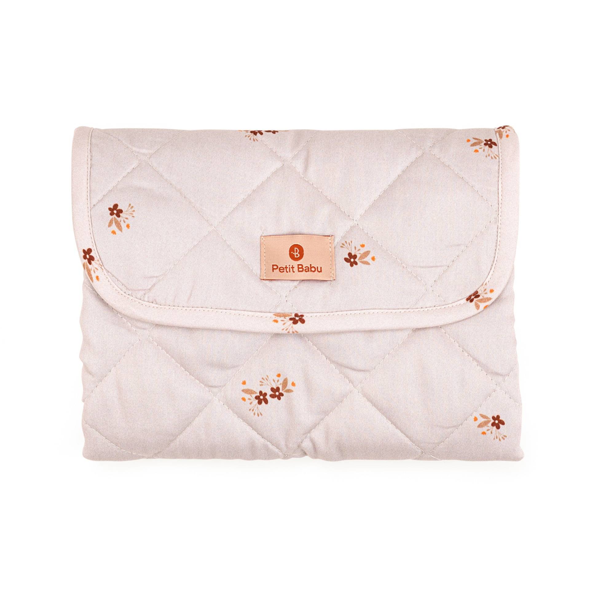 Wickeltasche Mit Blumen, Wickelunterlage, Beige Wickeltasche, Tragbare Wickelunterlage von PetitBabu