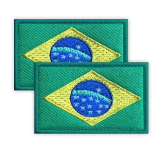 2 Stück Brasilien Patch, 5 × 8 CM gestickte Applique brasilianischen Patches mit Haken zurück Tag für Tuch Tasche Hosen Rucksack Cap Baseballkappe Patch Brazil von Petite Pine