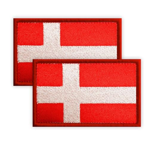 2 Stück Dänemark Patch, 5 × 8 CM gestickte Applique Dänisch Patches mit Haken zurück Tag für Tuch Tasche Hosen Rucksack Cap Baseballkappe Patch Denmark von Petite Pine