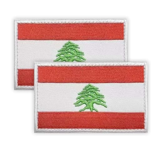 2 Stück Libanon Patch, 5 × 8 CM gestickte Applique libanesische Patches mit Haken zurück Tag für Tuch Tasche Hosen Rucksack Cap Baseballkappe Patch Lebanon von Petite Pine