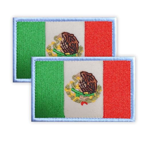 2 Stück Mexiko Patch, 5 × 8 CM gestickte Applique mexikanische Patches mit Haken zurück Tag für Tuch Tasche Hosen Rucksack Cap Baseballkappe Patch Mexico von Petite Pine