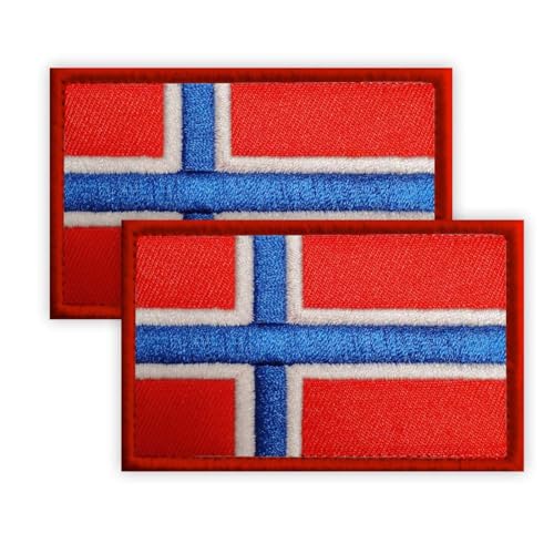 2 Stück Norwegen Patch, 5 × 8 CM gestickte Applique Norwegisch Patches mit Haken zurück Tag für Tuch Tasche Hosen Rucksack Cap Baseballkappe Patch Norway von Petite Pine