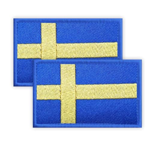 2 Stück Schweden Patch, 5 × 8 CM gestickte Applique Schwedisch Patches mit Haken zurück Tag für Tuch Tasche Hosen Rucksack Cap Baseballkappe Patch Sweden von Petite Pine