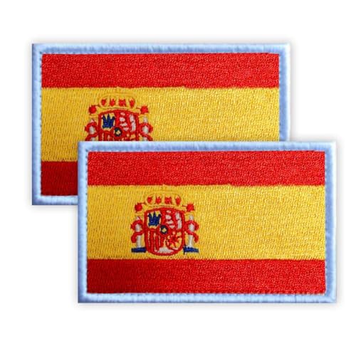 2 Stück Spanien Patch, 5 × 8 CM gestickte Applique Spanisch Patches mit Haken zurück Tag für Tuch Tasche Hosen Rucksack Cap Baseballkappe Patch Spain von Petite Pine