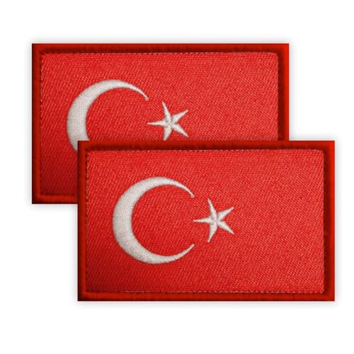 2 Stück Türkei Patch, 5 × 8 CM gestickte Applique Türkisch Patches mit Haken zurück Tag für Tuch Tasche Hosen Rucksack Cap Baseballkappe Patch Turkey von Petite Pine