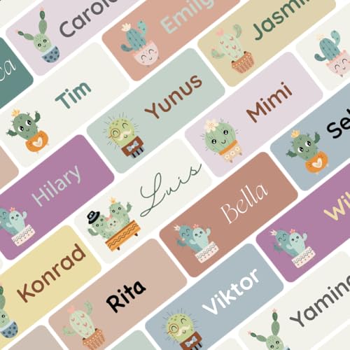 Namensaufkleber Set für Kinder in der Schule (150 Stück), Personalisierte Namensetiketten für Schulsachen, waschmaschinenfest (Cacti) von Petite Print