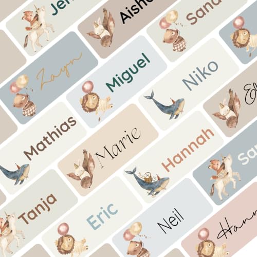 Namensaufkleber Set für Kinder in der Schule (225 Stück), Personalisierte Namensetiketten für Schulsachen, waschmaschinenfest (Dreamy Animals) von Petite Print