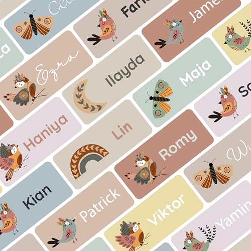 Namensaufkleber Set für Kinder in der Schule (75 Stück), Personalisierte Namensetiketten für Schulsachen, waschmaschinenfest (Boho Birds) von Petite Print