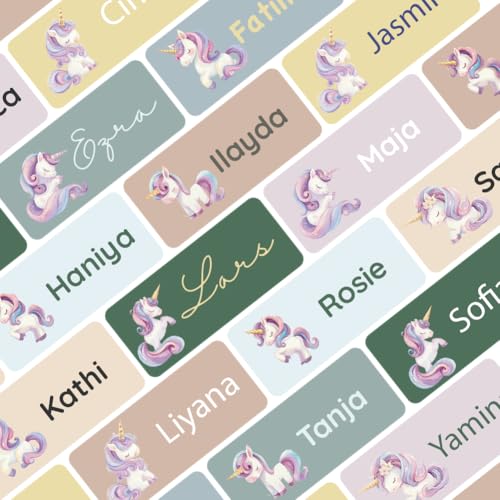 Namensaufkleber Set für Kinder in der Schule (75 Stück), Personalisierte Namensetiketten für Schulsachen, waschmaschinenfest (Einhorn) von Petite Print