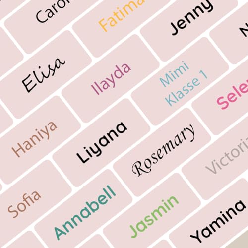 Petite Print® Einfarbige Namensaufkleber für Kinder (75 Stück), Schule, Kindergarten, Kleidung & Gegenstände, Namensetiketten personalisiert mit Namen und waschmaschinenfest (Pale Rosa) von Petite Print