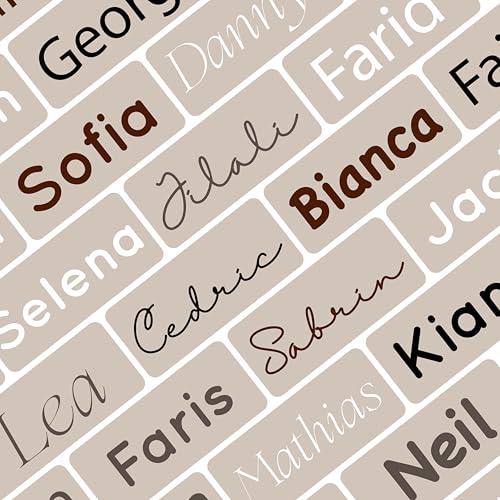 Petite Print® Einfarbige Namensaufkleber für Kinder (75 Stück), Schule, Kindergarten, Kleidung & Gegenstände, Namensetiketten personalisiert mit Namen und waschmaschinenfest (Sandy Grey) von Petite Print