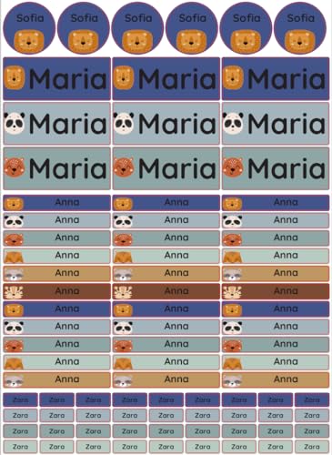 Petite Print® Namensaufkleber Set für Kinder in der Schule (225 Stück), Personalisierte Namensetiketten für Schulsachen, waschmaschinenfest (Cute Animals Face - Whale Blue) von Petite Print