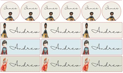 Petite Print® Namensaufkleber Set für Kinder in der Schule (75 Stück), Personalisierte Namensetiketten für Schulsachen, waschmaschinenfest (Superhero Nolan) von Petite Print