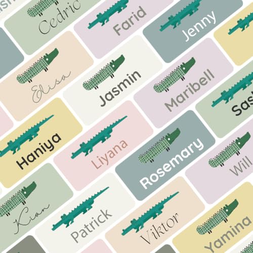 Petite Print® Namensaufkleber für Kinder, Schule, Kindergarten, Kleidung & Gegenstände, Namensetiketten personalisiert mit Namen und waschmaschinenfest (Croco, 75) von Petite Print