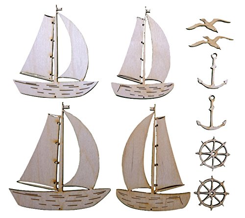 Petra's Bastel-News 10-teiliges Holzset Regatta bestehend aus 5 verschiedenen Designs, Holz, Natur, 25 x 18 x 5 cm von Petra's Bastel News