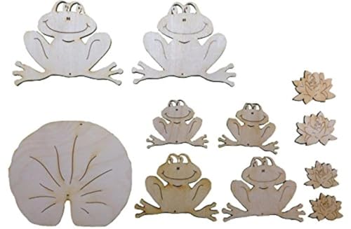 Petra's Bastel-News 11-teiliges Holzset Frösche bestehend aus 3 verschiedenen Designs, Holz, Natur, 18 x 12 x 3 cm von Petra's Bastel News