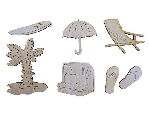 Petra's Bastel-News 12-teiliges Holzset Strand bestehend aus 7 verschiedenen Designs, Holz, holzfarben, 12x10x3 cm von Petra's Bastel-News