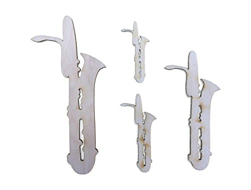 Petra's Bastel-News 15-teiliges Holzset Saxophon bestehend aus 4 verschiedenen Größen (5, 7, 10, 14cm), Holz, 15x15x5 cm von Petra's Bastel News