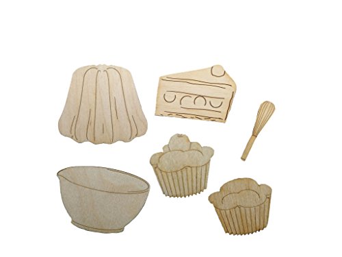 Petra's Bastel-News 16-teiliges Holzset Backen bestehend aus 6 verschiedenen Designs, Holz, Natur, 28 x 19 x 5.5 cm von Petra's Bastel-News