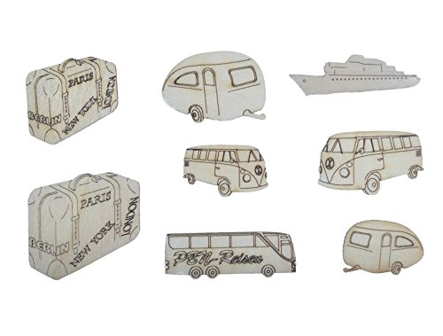 Petra's Bastel-News 16-teiliges Holzset Reisen, bestehend aus 5 verschiedenen Designs, Holz, holzfarben, 25 x 18 x 5 cm von Petra's Bastel News